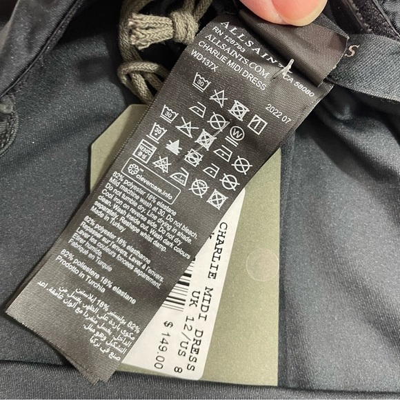 New AllSaints Charlie Midi Column Dress Black US 8 - Picture 6 of 9